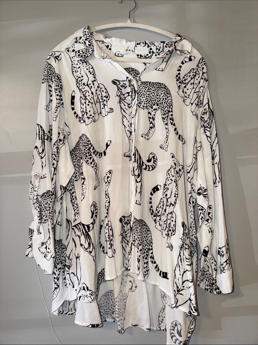Jane and Delancey Black and White Animal-Print Button Down Shirt